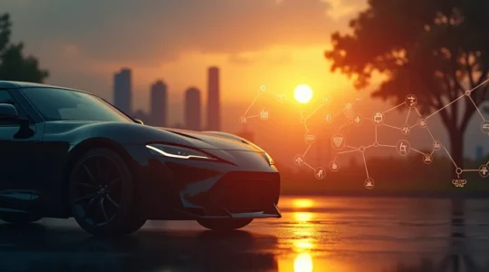 Übersichtliche Darstellung eines Autos mit Kosten-Icons und Diagramm im Hintergrund