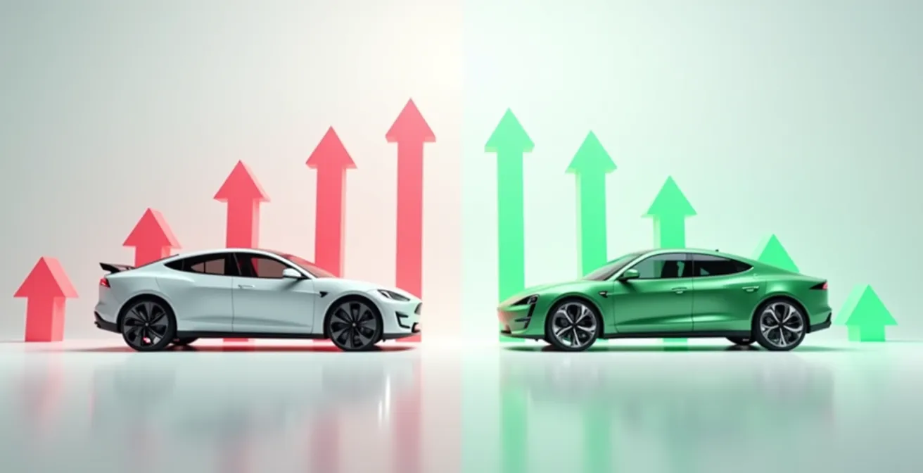 Grafische Darstellung von CO2-Kosten im Vergleich Verbrenner vs. E-Auto