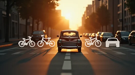 Symbolische Darstellung des Übergangs von privatem Auto zu alternativen Mobilitätsformen