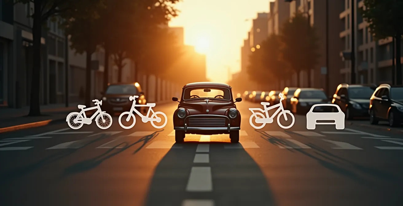 Symbolische Darstellung des Übergangs von privatem Auto zu alternativen Mobilitätsformen