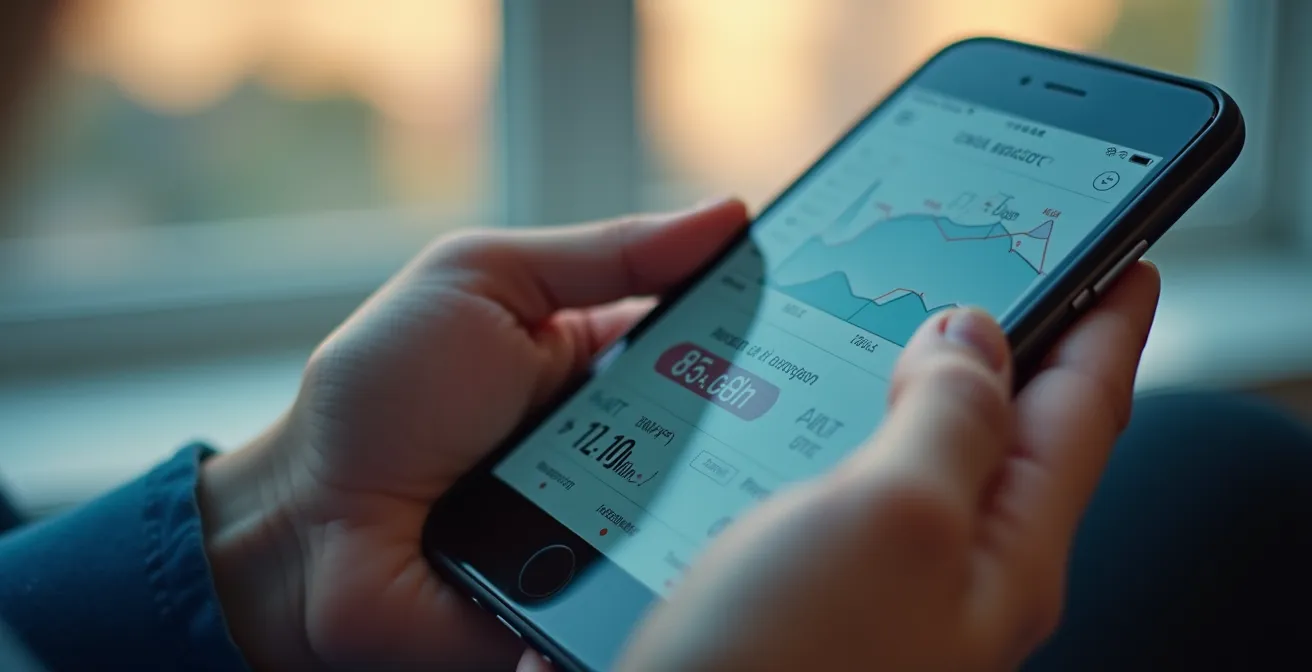 Smartphone mit Fahrtenbuch-App und Grafiken zur Kostenverfolgung