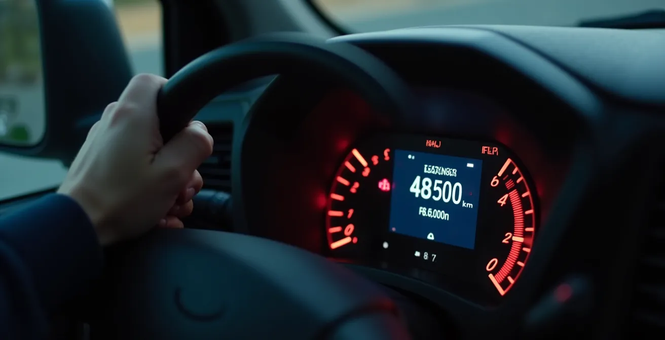 Digitales Tachometer mit Kilometerstand-Warnung in einem Nutzfahrzeug