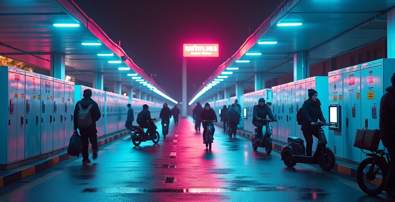 Ein innovativer Park & Ride Parkplatz mit Packstation, E-Scooter Verleih und App Nutzung