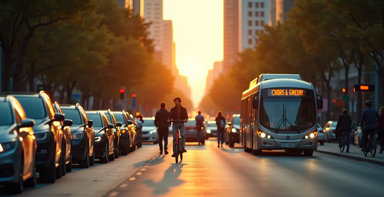 Städtische Mobilität mit verschiedenen Verkehrsmitteln, die Stau vermeiden