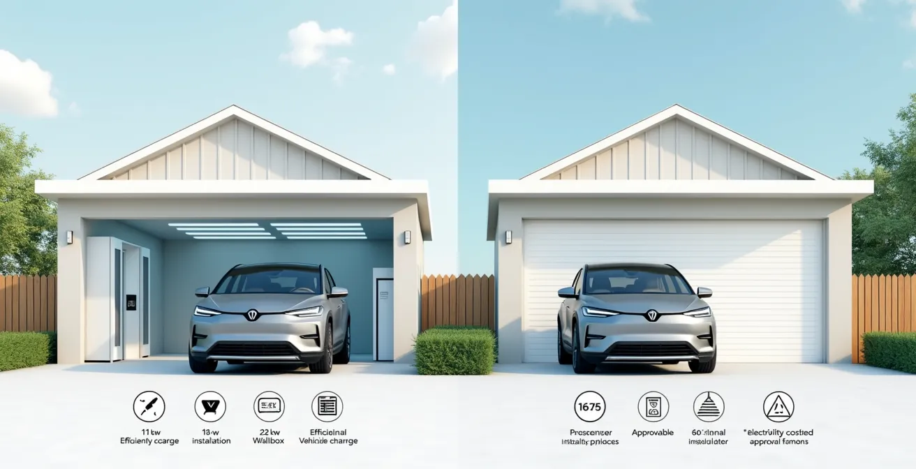 Visuelle Gegenüberstellung einer 11-kW-Wallbox und einer 22-kW-Wallbox mit Kosten- und Nutzenaspekten