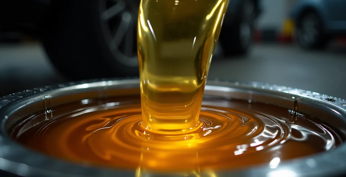 Nahaufnahme eines Getriebeölwechsels in einer professionellen Werkstatt