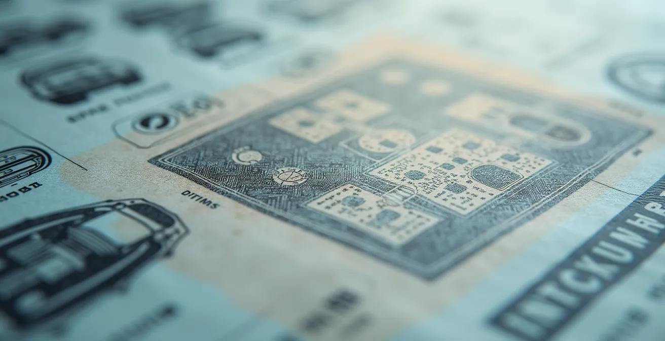 Makroaufnahme eines COC-Dokuments mit Fokus auf technische Datenfelder und Wasserzeichen