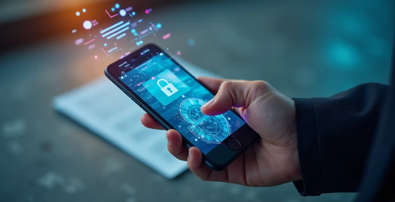 Moderne Darstellung digitaler Fahrzeugdokumente auf Smartphone mit Sicherheitselementen