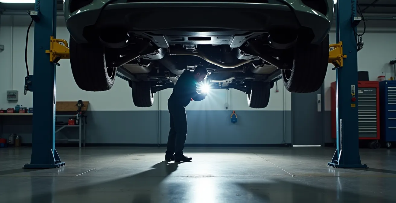 Professionelle Fahrzeuginspektion mit Fokus auf technische Details und Prüfpunkte