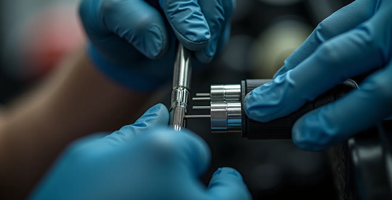 Nahaufnahme von Kfz-Technikern in einem Schulungsraum bei einer Weiterbildung zu modernen Fahrzeugsystemen.