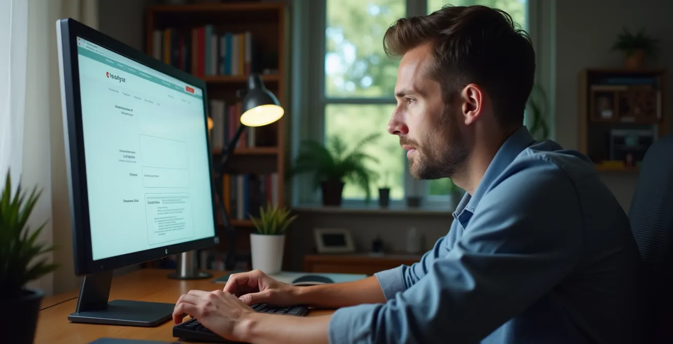 Computerbildschirm zeigt professionellen Autoteile-Shop mit Qualitätssiegeln