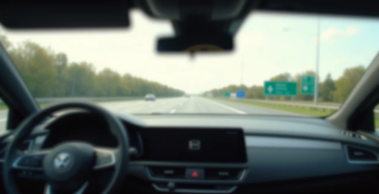 Dashboard eines modernen Autos mit Telematik-Box zeigt Fahrdatenanalyse für Versicherungsrabatte